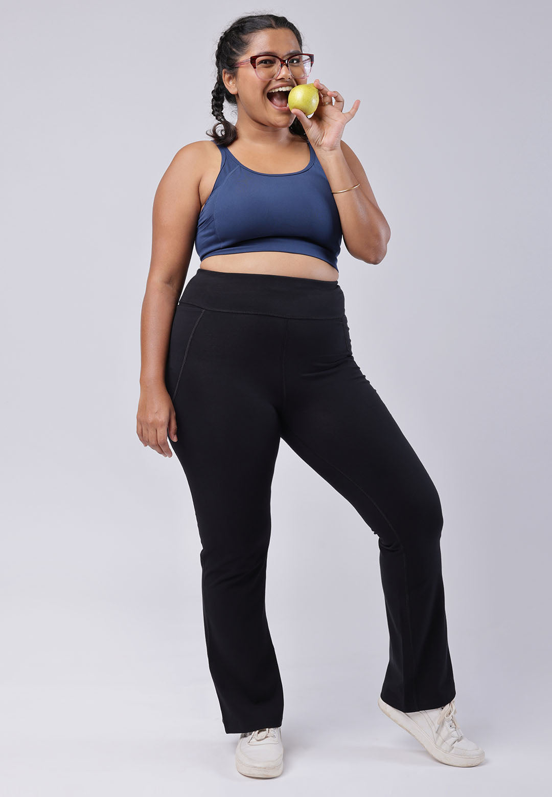 High Waisted Cotton Flare Pants with Pockets for Women