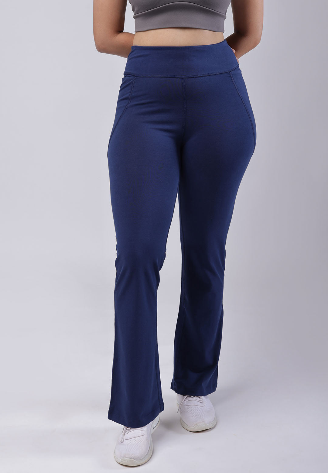 High Waisted Cotton Flare Pants with Pockets for Women