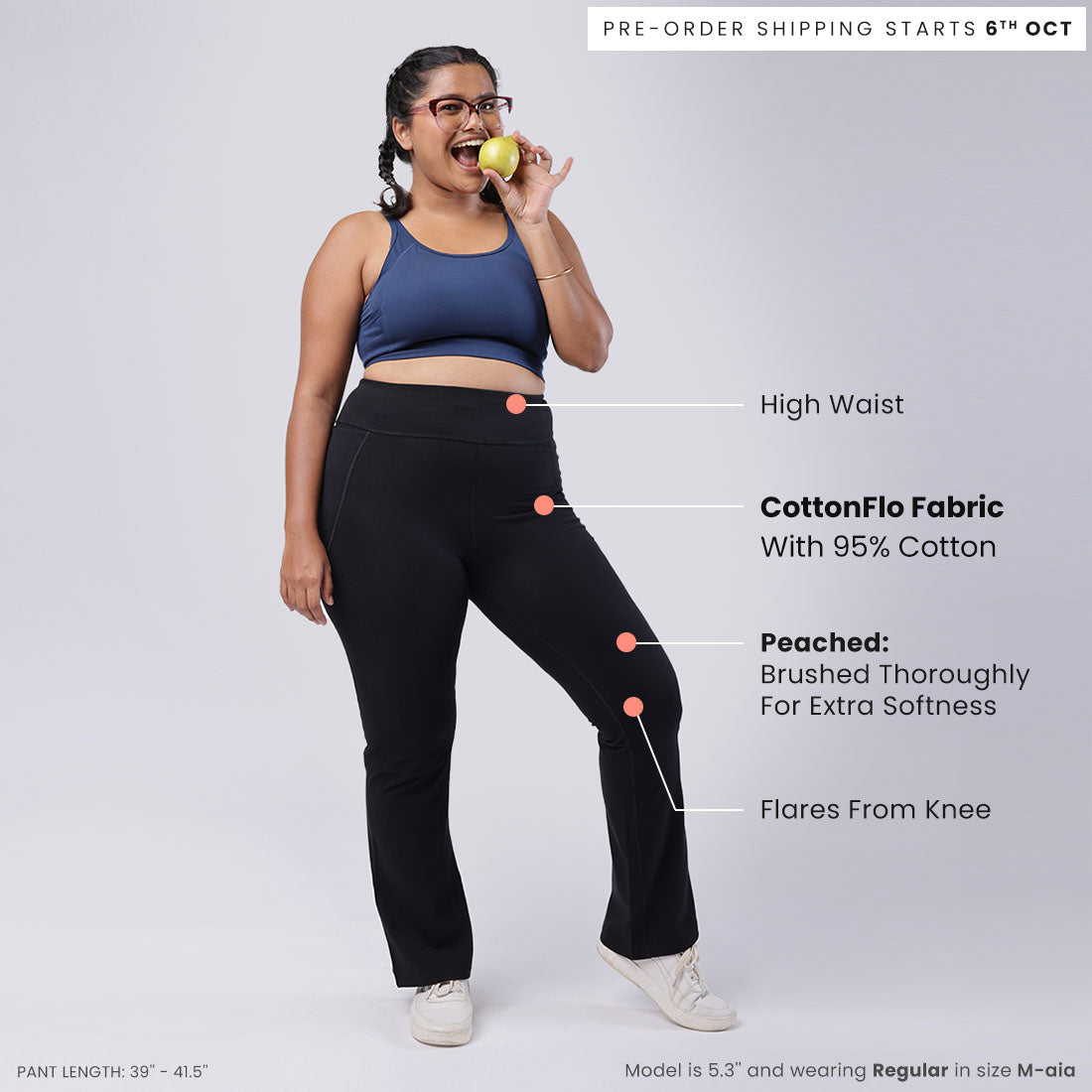 High Waisted Cotton Flare Pants with Pockets for Women