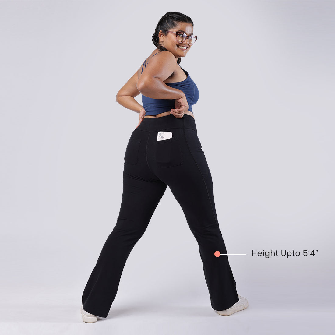 High Waisted Cotton Flare Pants with Pockets for Women