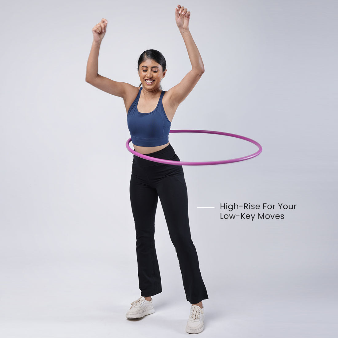 High Waisted Cotton Flare Pants with Pockets for Women