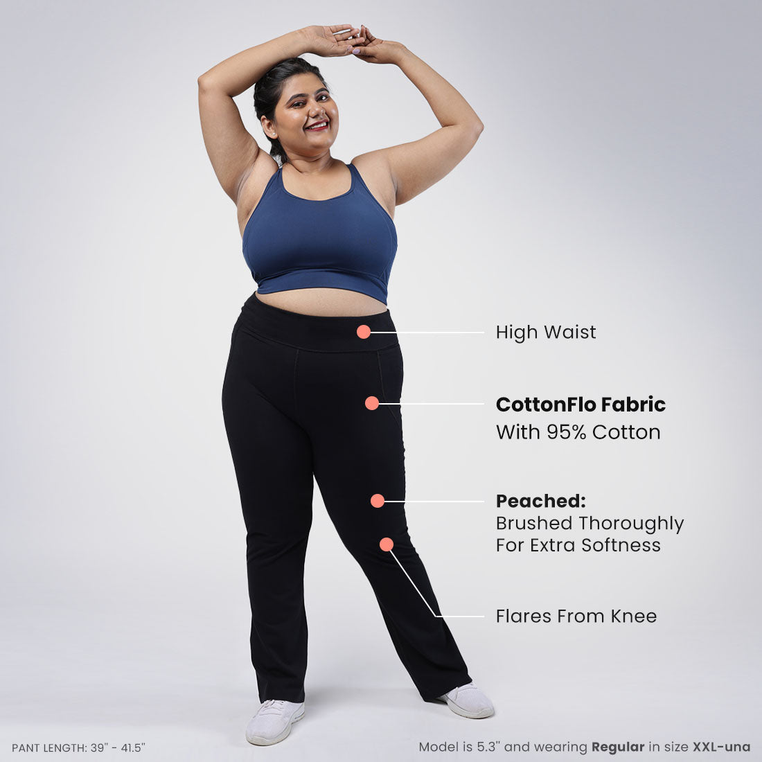 High Waisted Cotton Flare Pants with Pockets for Women