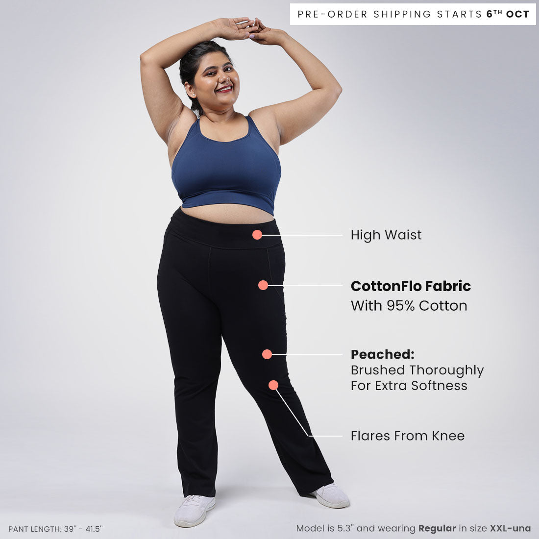 High Waisted Cotton Flare Pants with Pockets for Women