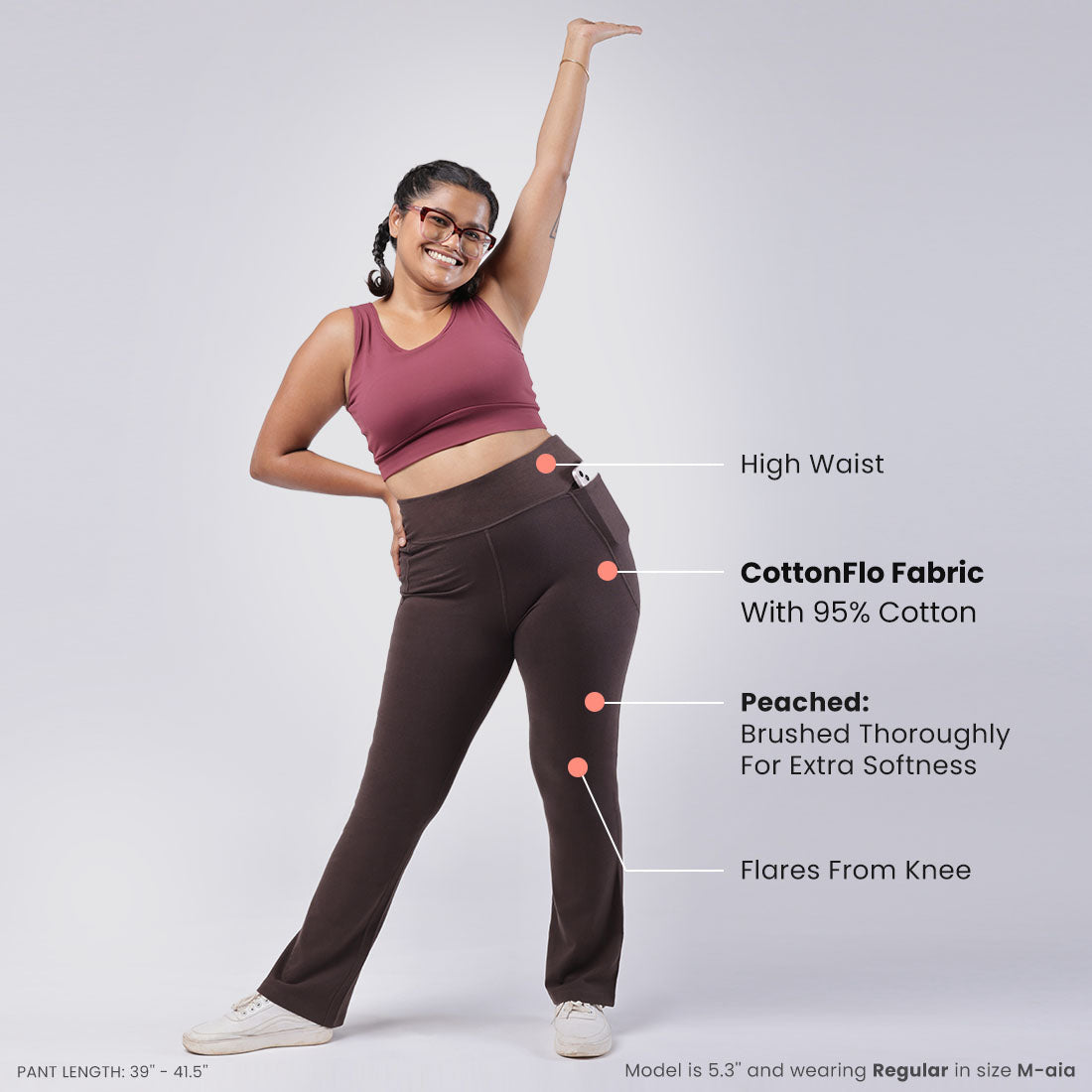 High Waisted Cotton Flare Pants with Pockets for Women