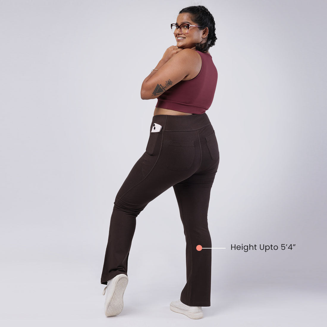 High Waisted Cotton Flare Pants with Pockets for Women