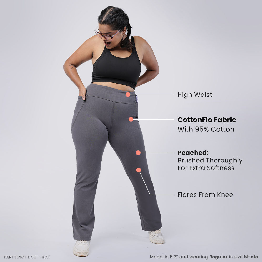 High Waisted Cotton Flare Pants with Pockets for Women