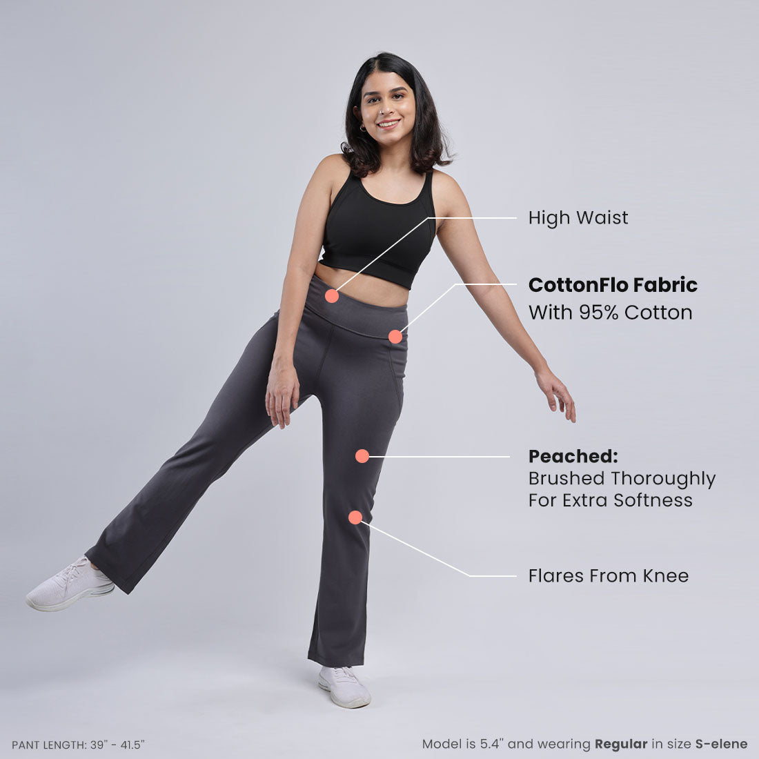 High Waisted Cotton Flare Pants with Pockets for Women