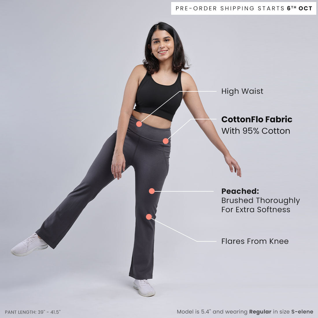 High Waisted Cotton Flare Pants with Pockets for Women