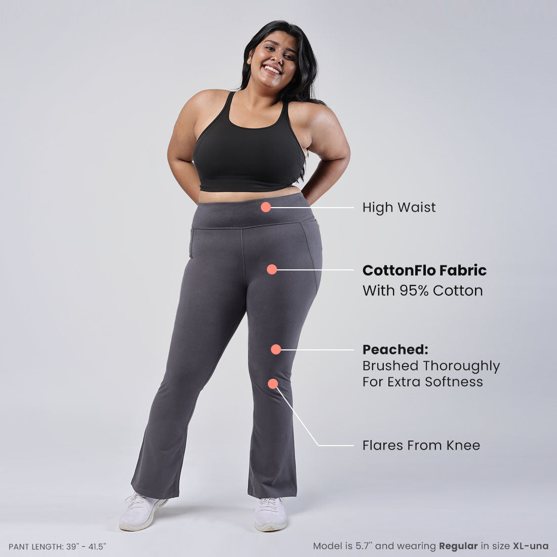 High Waisted Cotton Flare Pants with Pockets for Women