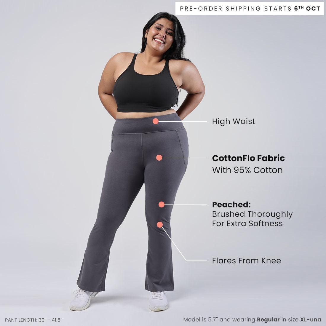 High Waisted Cotton Flare Pants with Pockets for Women