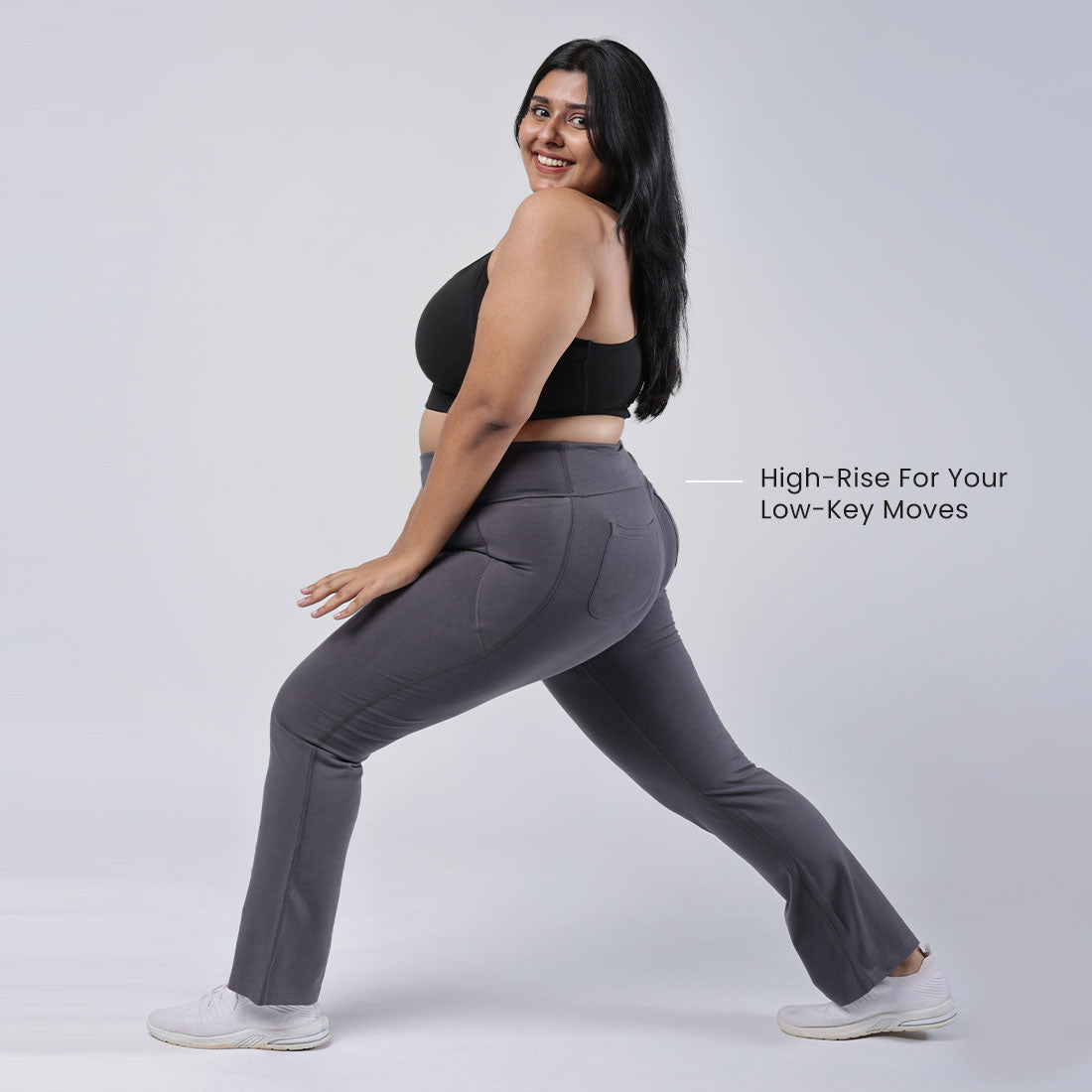 High Waisted Cotton Flare Pants with Pockets for Women