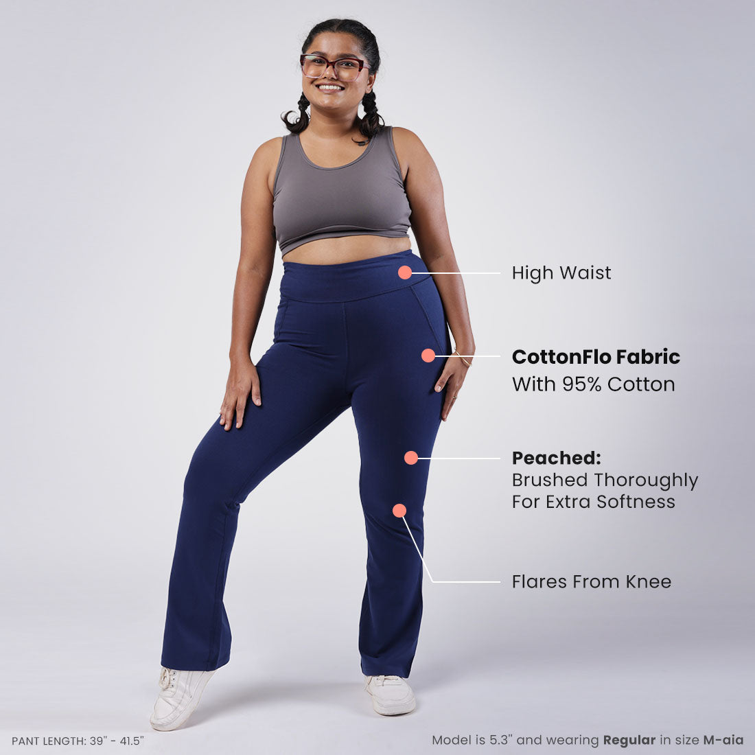 High Waisted Cotton Flare Pants with Pockets for Women