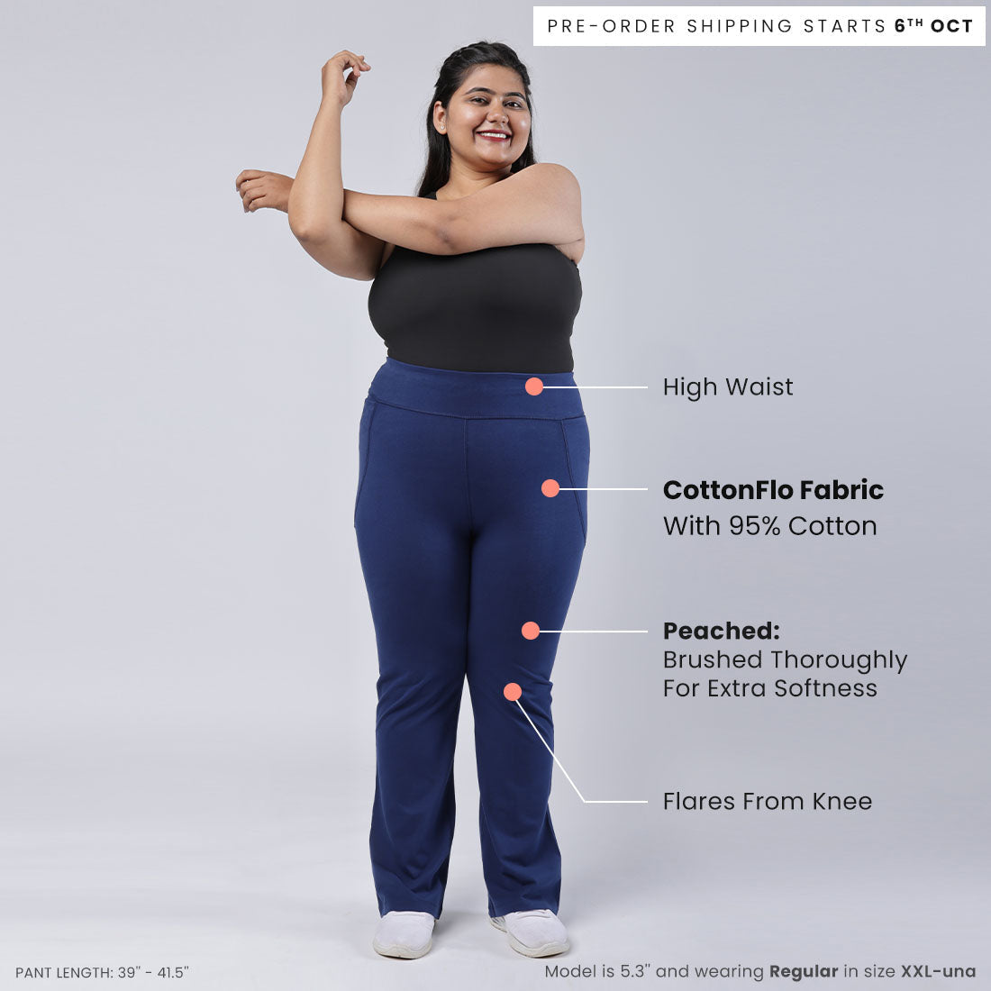 High Waisted Cotton Flare Pants with Pockets for Women