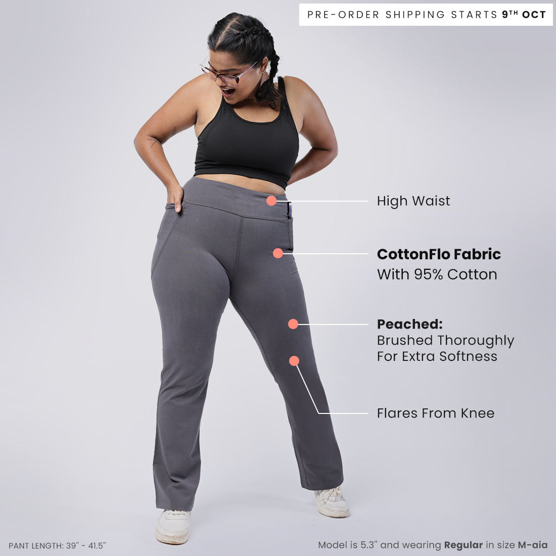 High Waisted Cotton Flare Pants with Pockets for Women