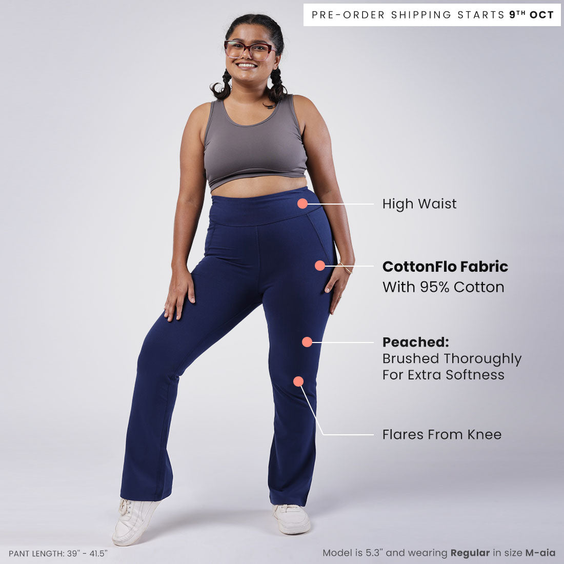 High Waisted Cotton Flare Pants with Pockets for Women