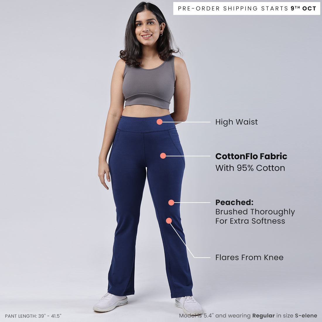 High Waisted Cotton Flare Pants with Pockets for Women