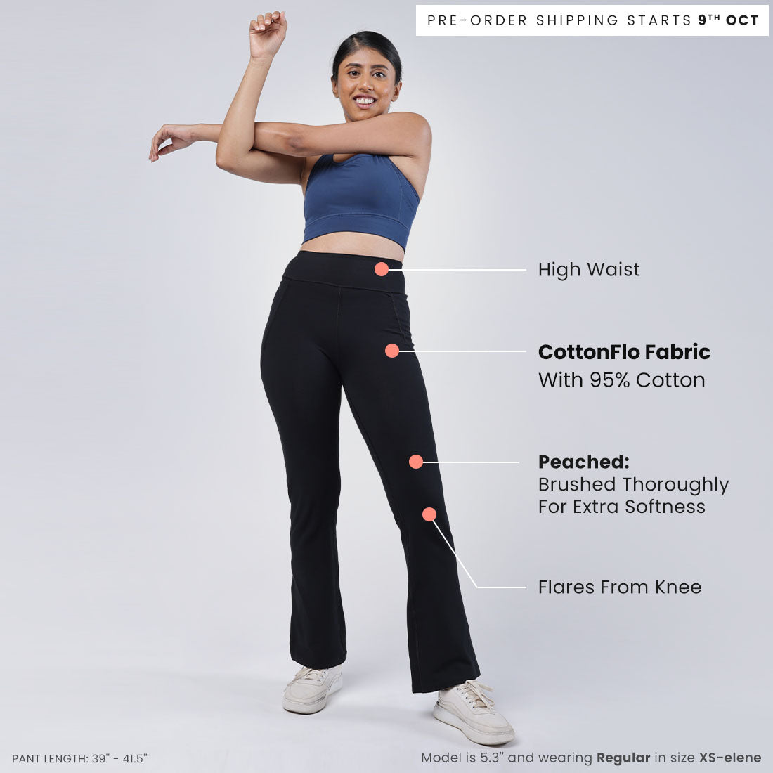 High Waisted Cotton Flare Pants with Pockets for Women