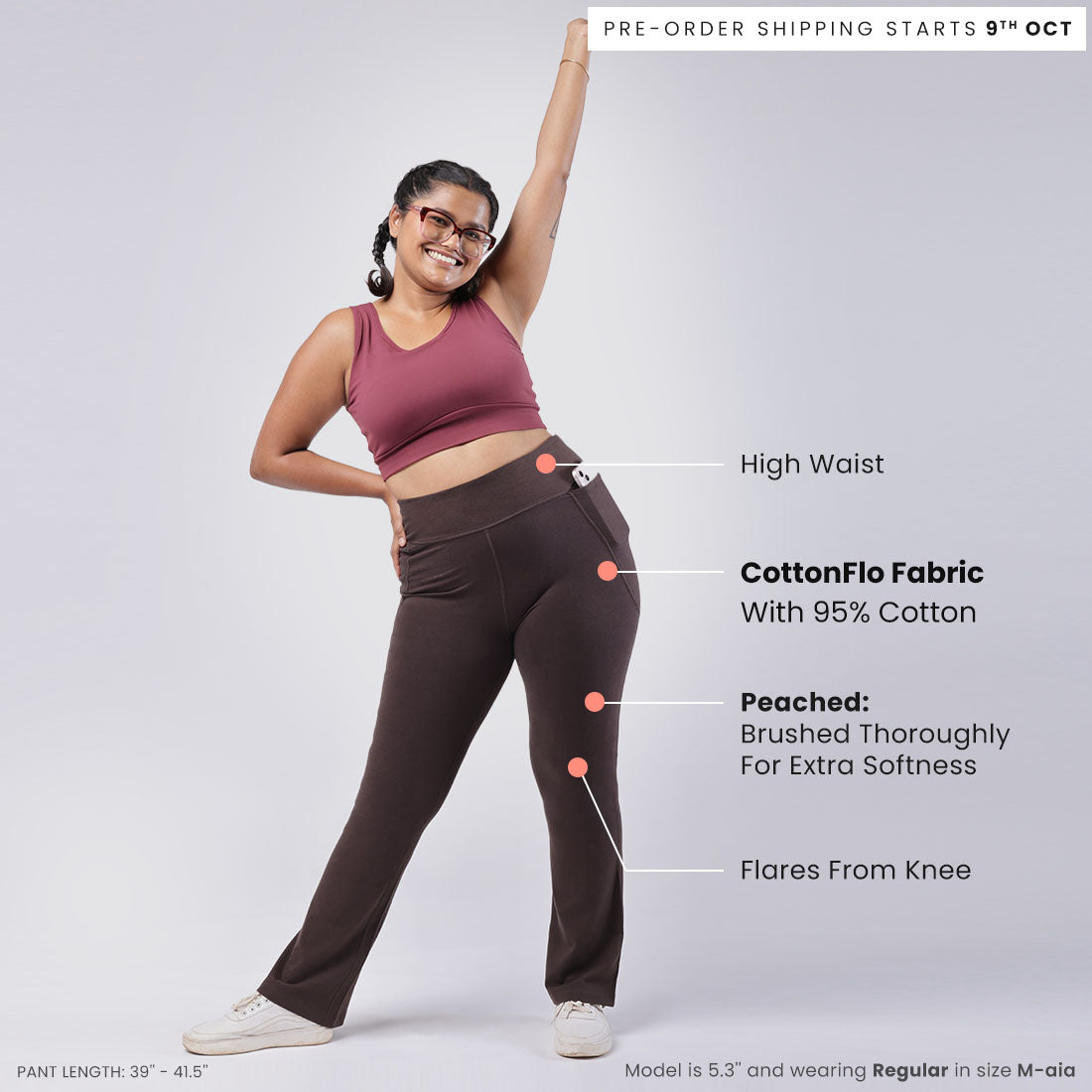 High Waisted Cotton Flare Pants with Pockets for Women