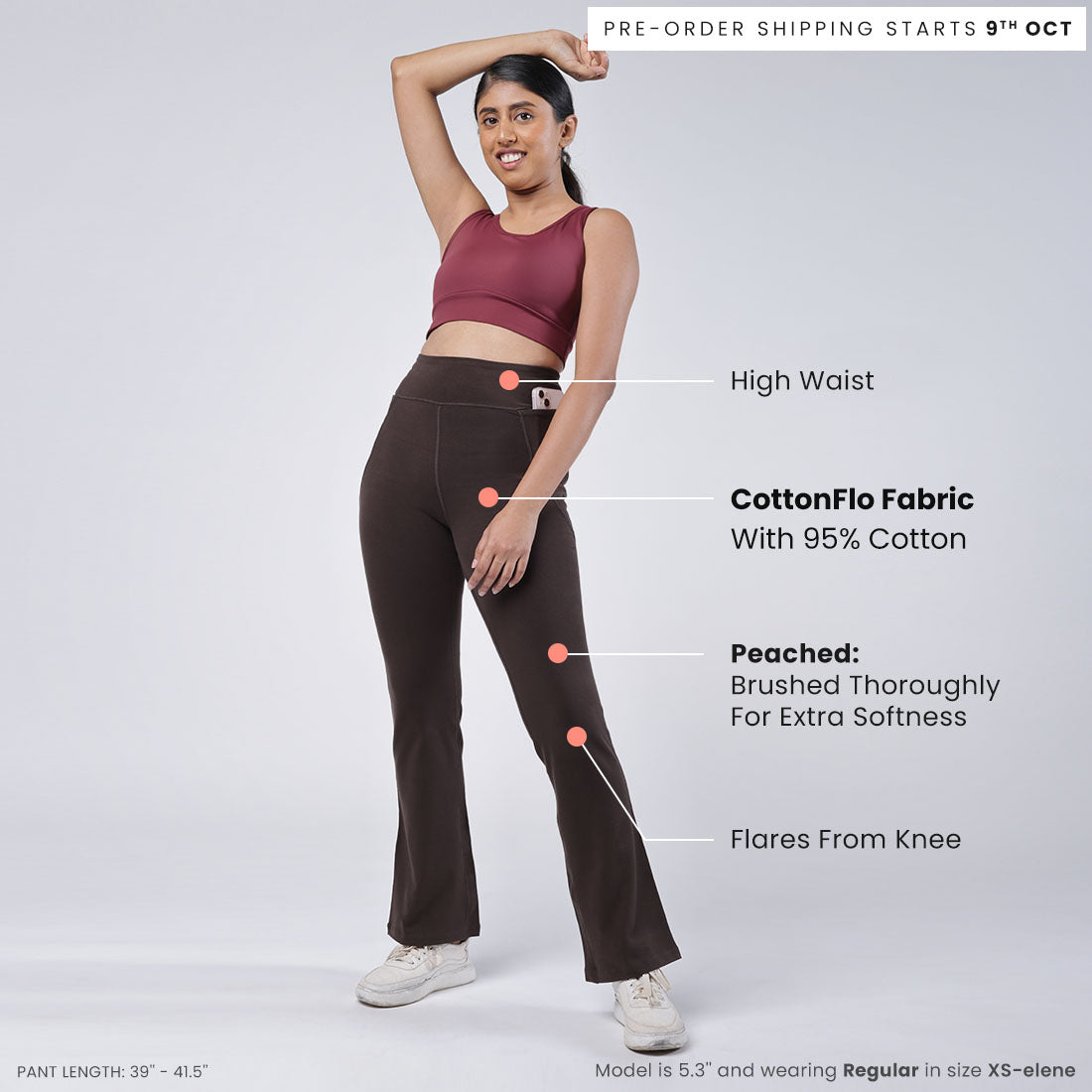 High Waisted Cotton Flare Pants with Pockets for Women
