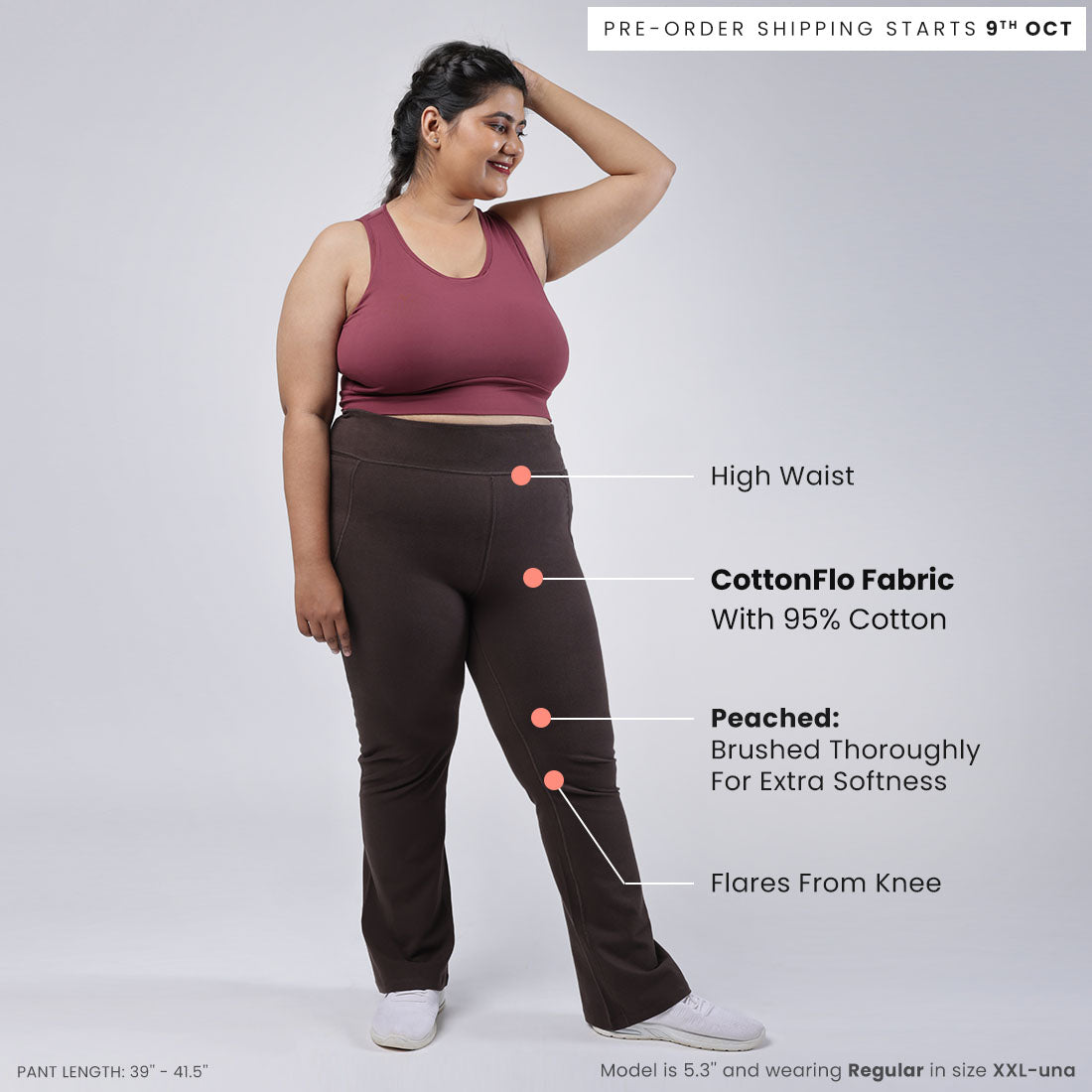 High Waisted Cotton Flare Pants with Pockets for Women