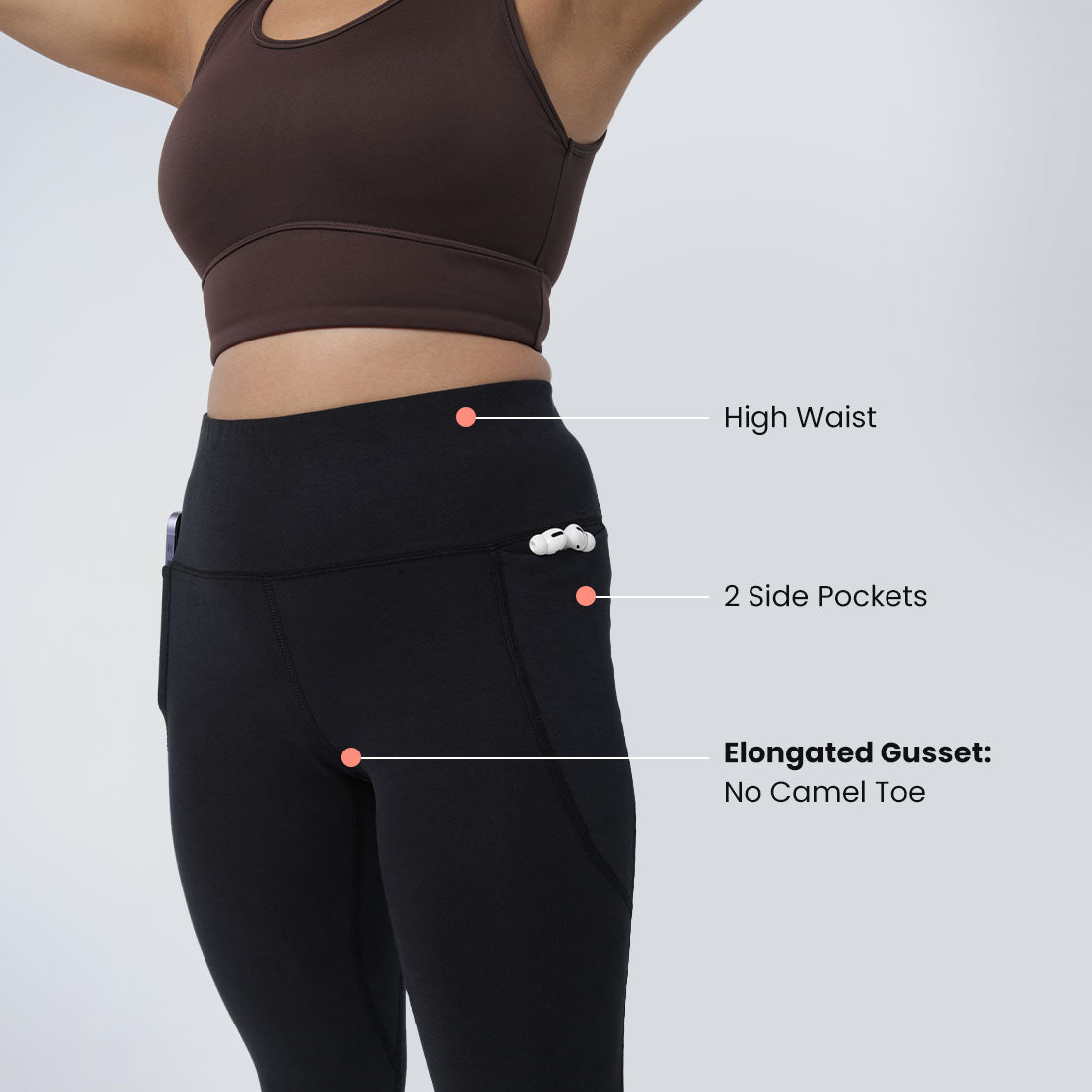 High Waisted Ankle Length Cotton Leggings with Pockets for Women