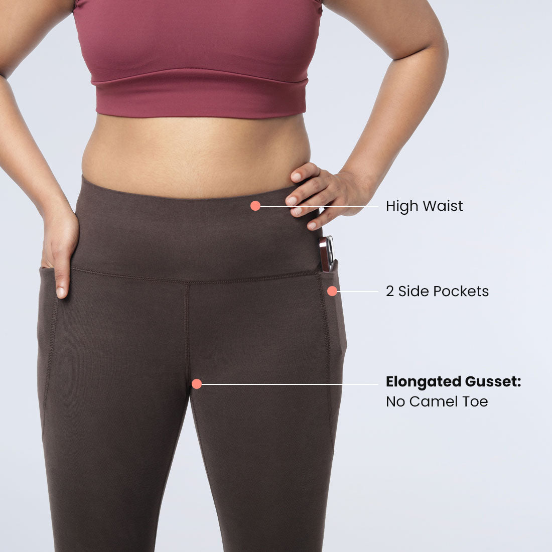 High Waisted Ankle Length Cotton Leggings with Pockets for Women