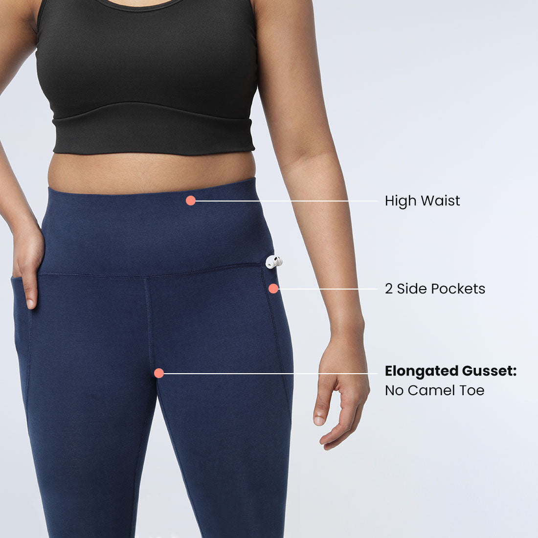 High Waisted Ankle Length Cotton Leggings with Pockets for Women