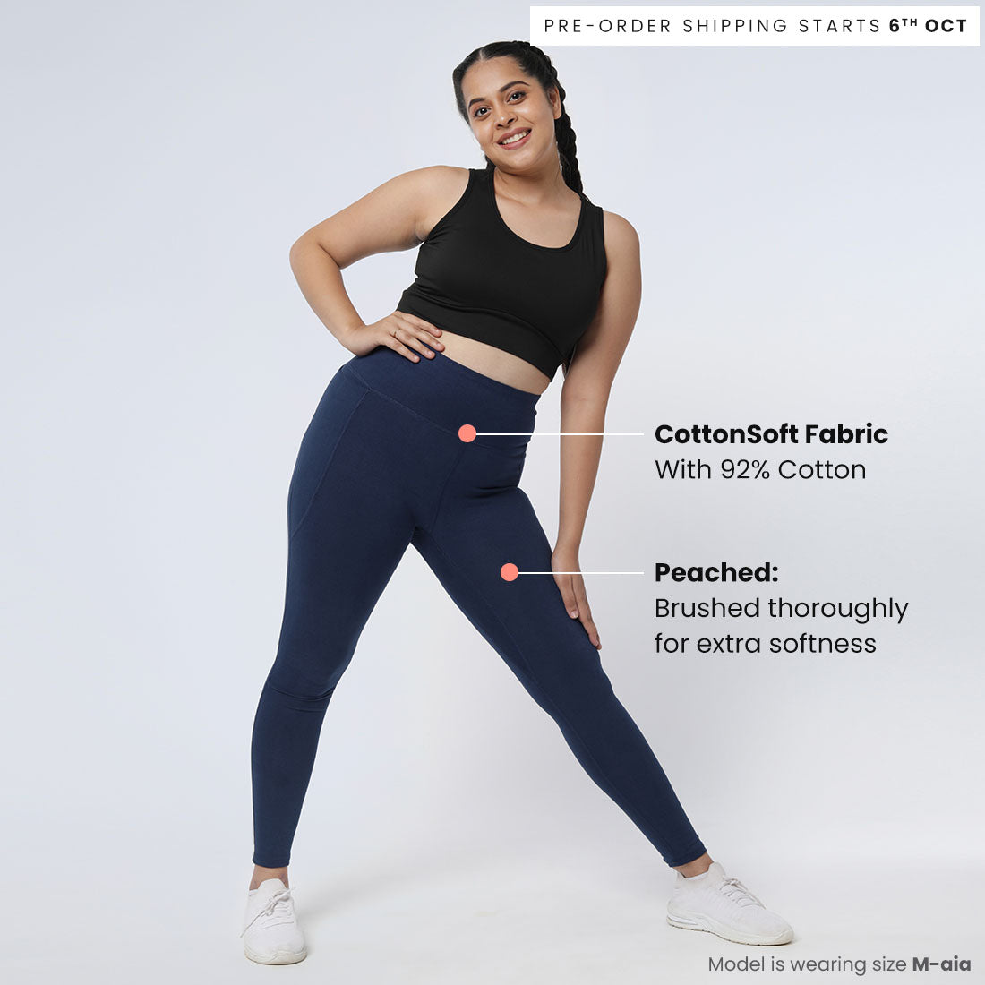 High Waisted Ankle Length Cotton Leggings with Pockets for Women