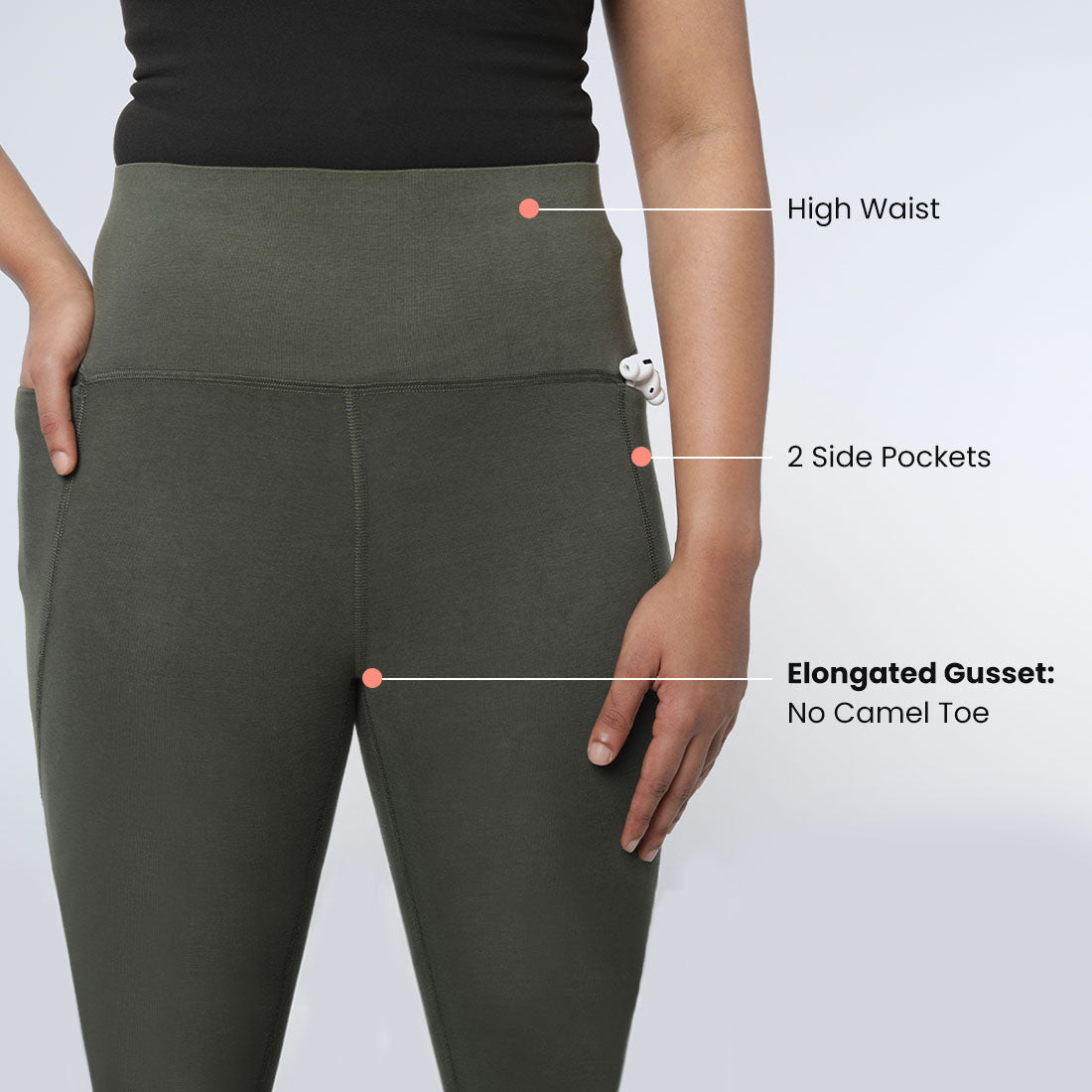 High Waisted Ankle Length Cotton Leggings with Pockets for Women