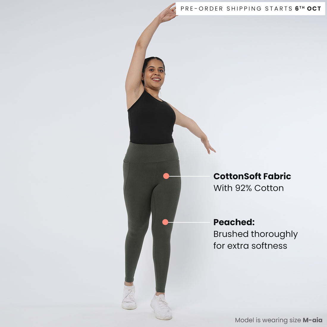 High Waisted Ankle Length Cotton Leggings with Pockets for Women