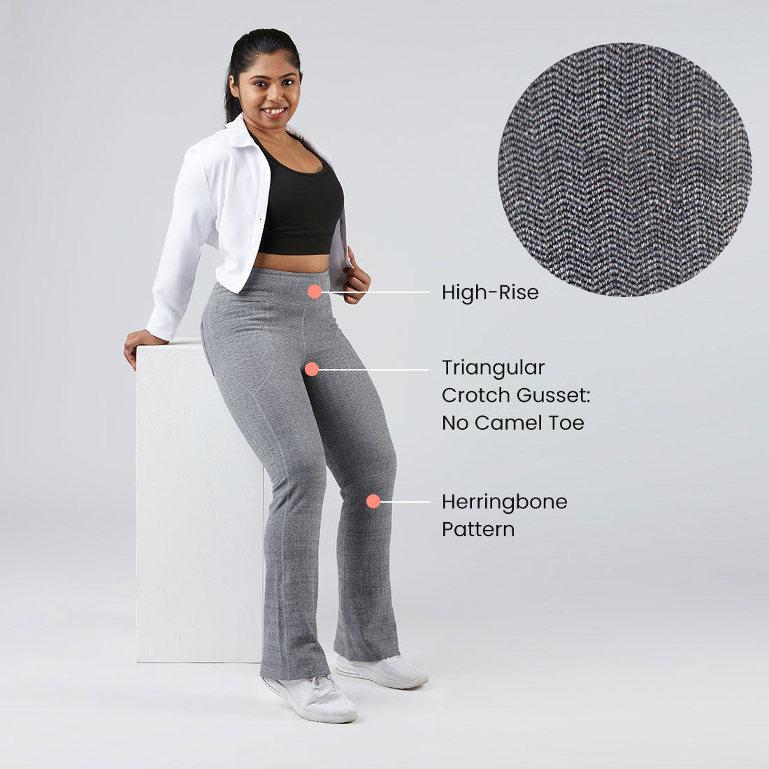 High Waisted Cotton Flare Pants with Pockets for Women