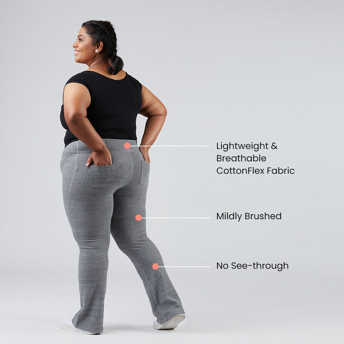 High Waisted Cotton Flare Pants with Pockets for Women